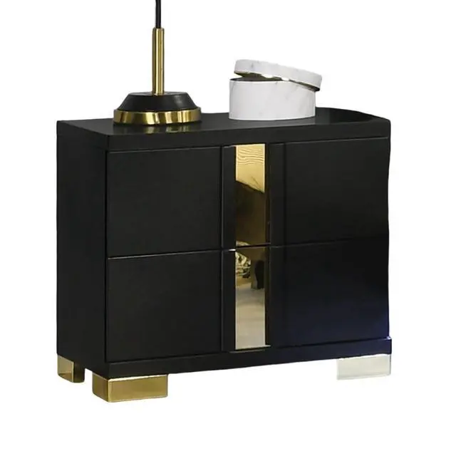 Alt view image 6 of 7 - Black And Gold Trim 1Pc Nightstand Bracketed Metal Legs Acrylic Trim Contemporary Bedroom Furniture
