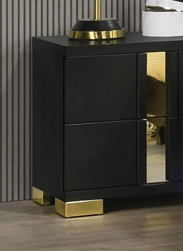 Alt view image 7 of 7 - Black And Gold Trim 1Pc Nightstand Bracketed Metal Legs Acrylic Trim Contemporary Bedroom Furniture