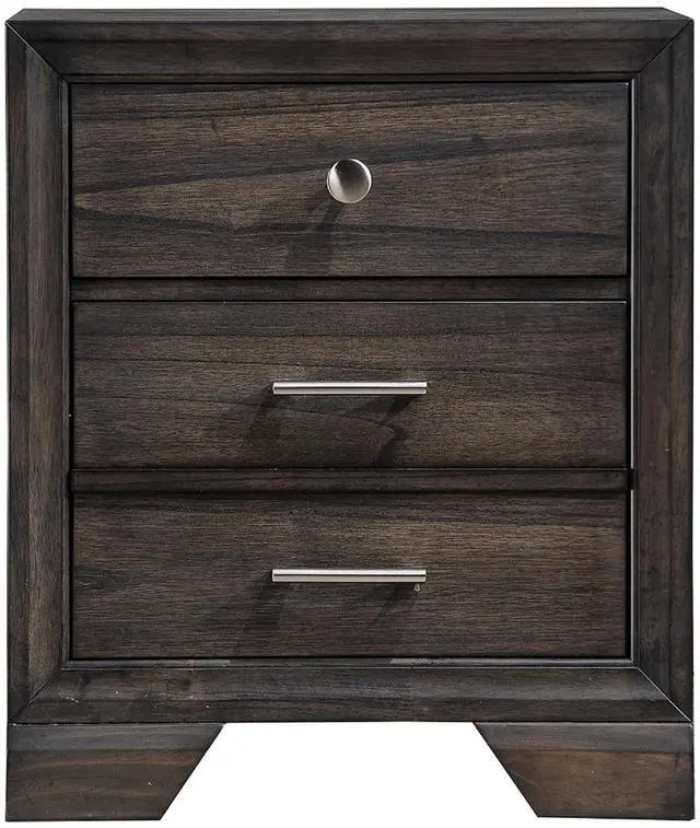Main image of 1Pc Contemporary Dark Wood Grain Finish Metal Knobs Two-Drawers Nightstand Wooden Gray