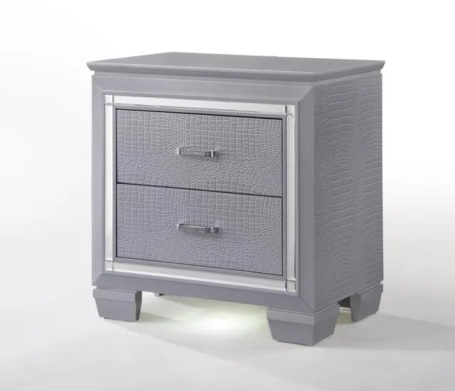 Main image of 1Pc Modern Two Drawer Led Lights Beveled Mirror Accents Chrome Finish Hardware Faux Crystal Accent Silver Finish