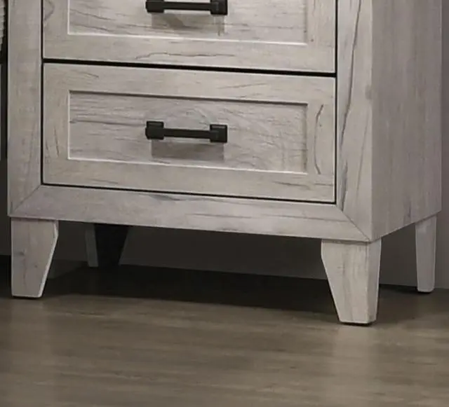 Alt view image 3 of 7 - Bedside Table White Wash Finish Striking Elegant 1pc Nightstand Contemporary Style Black Bar Pull 2-Drawers
