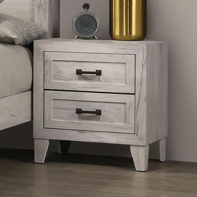 Alt view image 2 of 7 - Bedside Table White Wash Finish Striking Elegant 1pc Nightstand Contemporary Style Black Bar Pull 2-Drawers