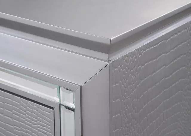 Alt view image 6 of 7 - 1Pc Modern Two Drawer Led Lights Beveled Mirror Accents Chrome Finish Hardware Faux Crystal Accent Silver Finish