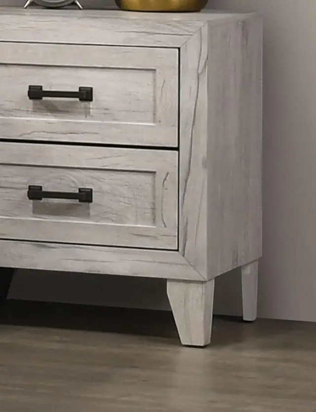 Alt view image 5 of 7 - Bedside Table White Wash Finish Striking Elegant 1pc Nightstand Contemporary Style Black Bar Pull 2-Drawers