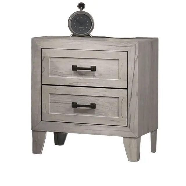 Alt view image 7 of 7 - Bedside Table White Wash Finish Striking Elegant 1pc Nightstand Contemporary Style Black Bar Pull 2-Drawers