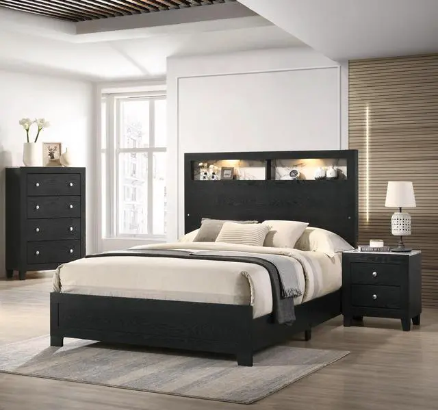 Alt view image 5 of 5 - 1Pc Contemporary Modern White Faux Marble Top 2 Drawers Nightstand Black Finish Bedroom Furniture
