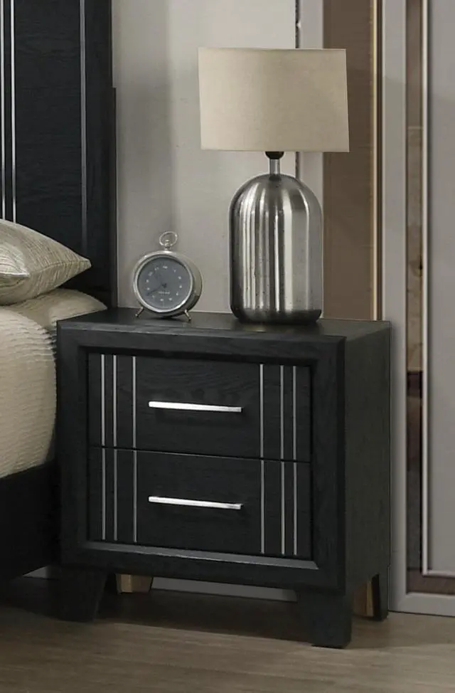 Alt view image 2 of 5 - 1Pc Contemporary Two-Drawers Nightstand Bed Side Cabinet Wooden Furniture Charcoal Color