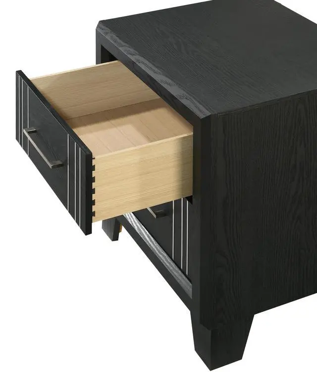 Alt view image 4 of 5 - 1Pc Contemporary Two-Drawers Nightstand Bed Side Cabinet Wooden Furniture Charcoal Color