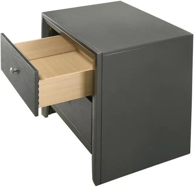 Alt view image 3 of 6 - 1Pc Contemporary Modern 2-Drawer Nightstand Round Knobs Bedroom Wooden Furniture Gun Metal Gray Finish