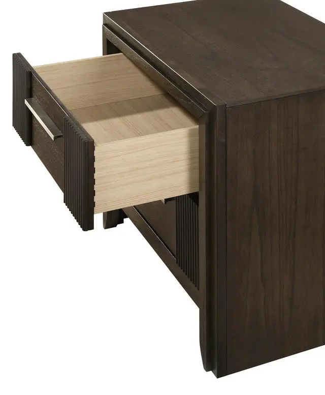Alt view image 2 of 5 - 1Pc Contemporary 2-Drawer Nightstand Rich Wood Finish Rustic Charm Polished Hardware Wooden Furniture Brown