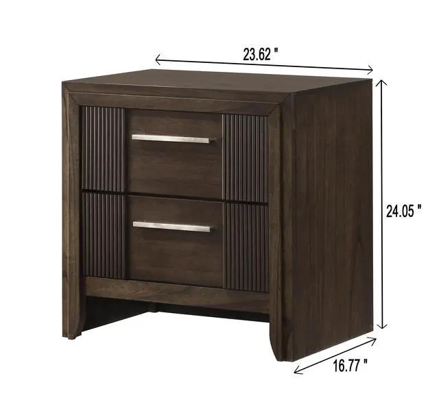 Alt view image 4 of 5 - 1Pc Contemporary 2-Drawer Nightstand Rich Wood Finish Rustic Charm Polished Hardware Wooden Furniture Brown