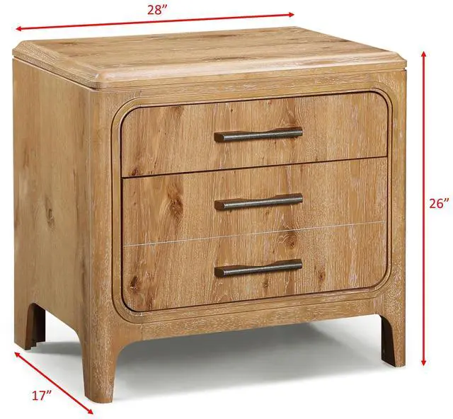 Alt view image 5 of 7 - 1Pc Natural Wood Finish Three Drawer Nightstand Wooden Bedroom Furniture