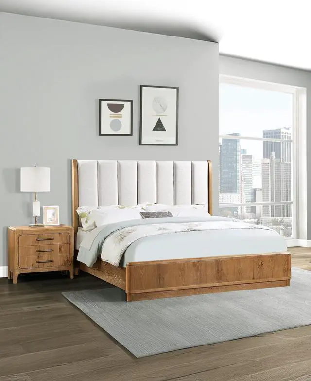Alt view image 6 of 7 - 1Pc Natural Wood Finish Three Drawer Nightstand Wooden Bedroom Furniture