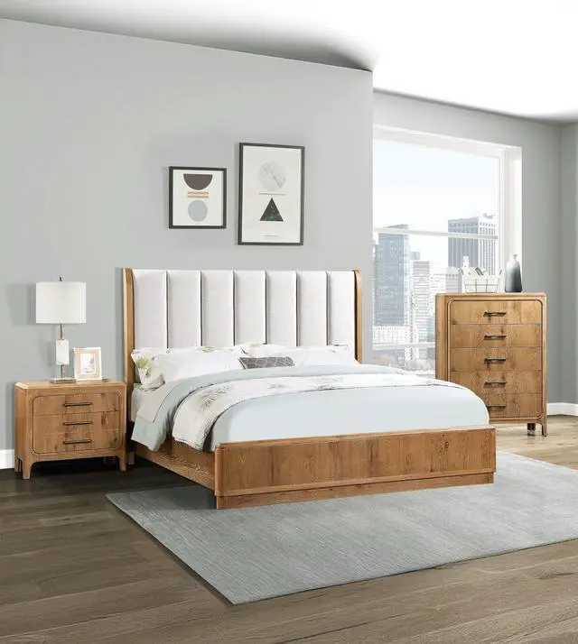 Alt view image 7 of 7 - 1Pc Natural Wood Finish Three Drawer Nightstand Wooden Bedroom Furniture