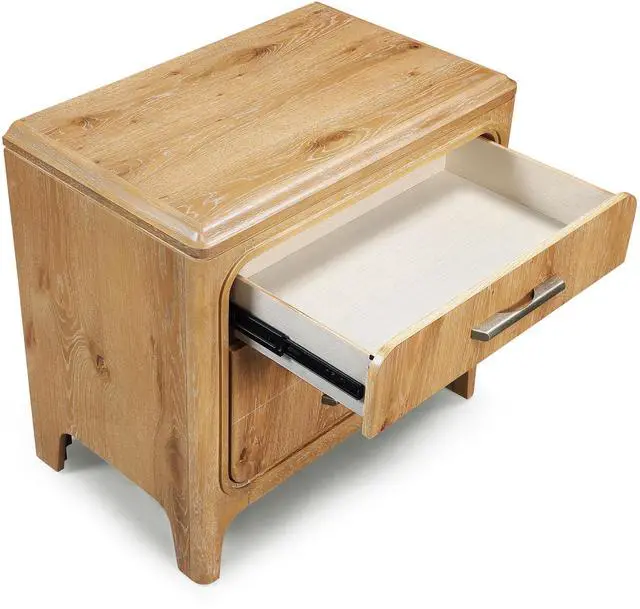 Alt view image 3 of 7 - 1Pc Natural Wood Finish Three Drawer Nightstand Wooden Bedroom Furniture