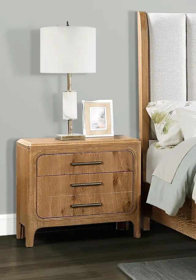 Alt view image 4 of 7 - 1Pc Natural Wood Finish Three Drawer Nightstand Wooden Bedroom Furniture