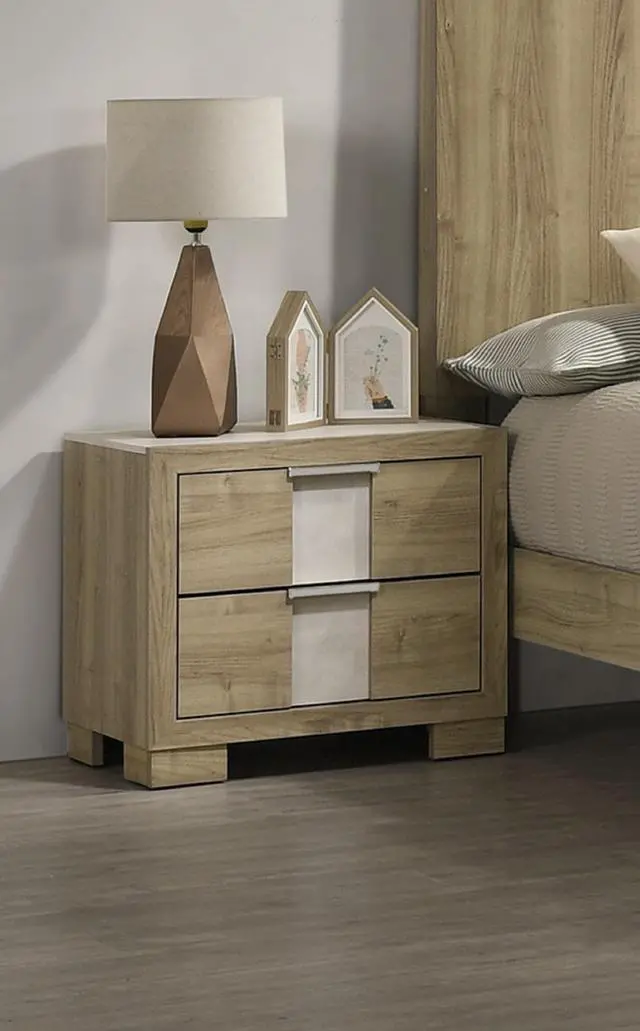 Alt view image 3 of 5 - 1Pc Driftwood Nightstand Two Drawer Wooden Bedroom Furniture