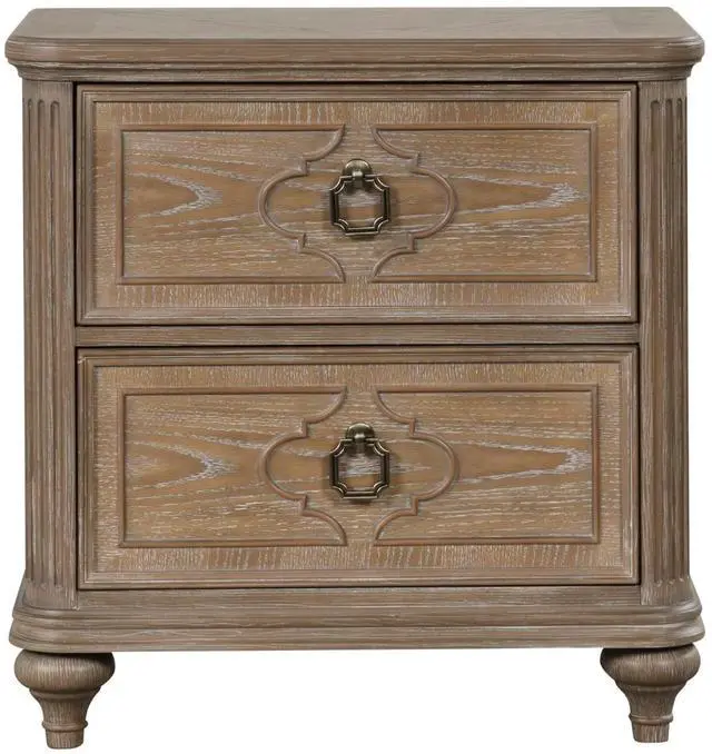 Main image of Simple Contemporary 1Pc Nightstand Rustic Oak Veneer Solid Wood Bedside Table W Usb-A And Usb-C