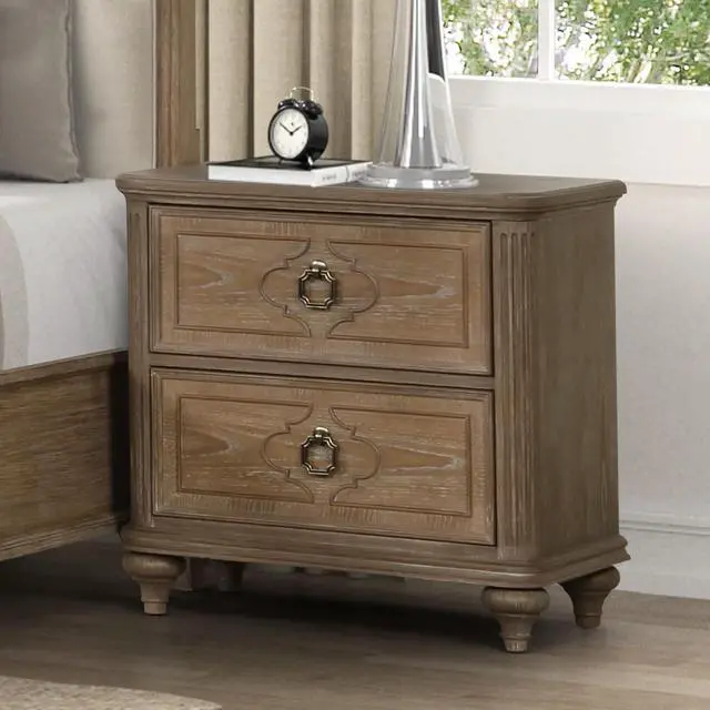 Alt view image 2 of 5 - Simple Contemporary 1Pc Nightstand Rustic Oak Veneer Solid Wood Bedside Table W Usb-A And Usb-C