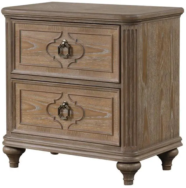 Alt view image 4 of 5 - Simple Contemporary 1Pc Nightstand Rustic Oak Veneer Solid Wood Bedside Table W Usb-A And Usb-C