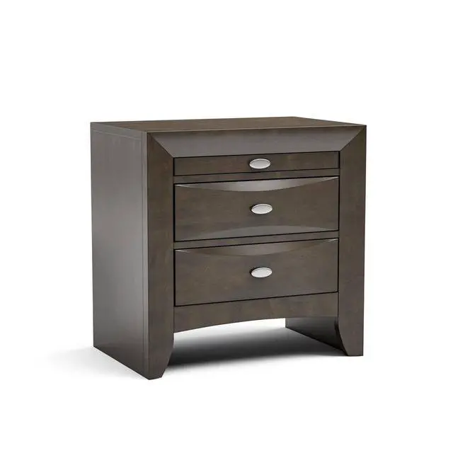 Alt view image 2 of 6 - Gray Simple Contemporary 1Pc Nightstand Solid Wood Bedside Table Knob Pulls 2-Drawers Bedside Table