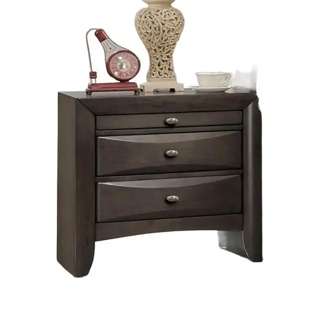 Alt view image 3 of 6 - Gray Simple Contemporary 1Pc Nightstand Solid Wood Bedside Table Knob Pulls 2-Drawers Bedside Table