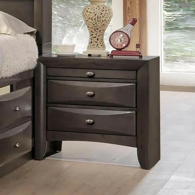 Alt view image 5 of 6 - Gray Simple Contemporary 1Pc Nightstand Solid Wood Bedside Table Knob Pulls 2-Drawers Bedside Table