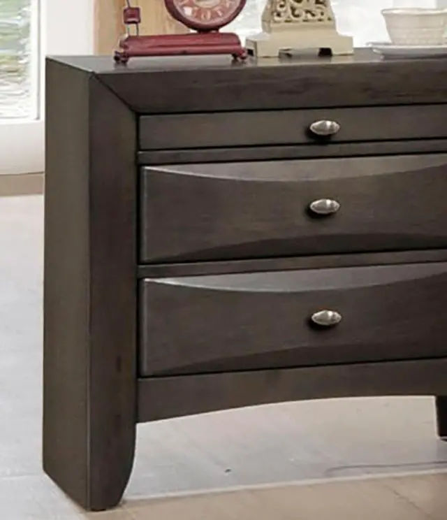 Alt view image 6 of 6 - Gray Simple Contemporary 1Pc Nightstand Solid Wood Bedside Table Knob Pulls 2-Drawers Bedside Table