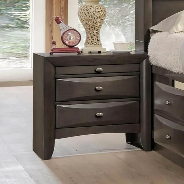 Alt view image 4 of 6 - Gray Simple Contemporary 1Pc Nightstand Solid Wood Bedside Table Knob Pulls 2-Drawers Bedside Table