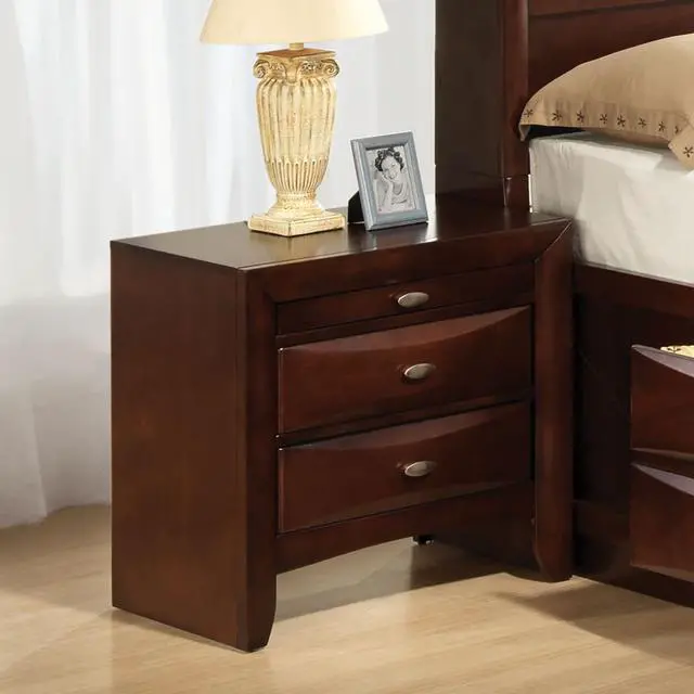Main image of Cherry Color Simple Contemporary 1Pc Nightstand Solid Wood Bedside Table Knob Pulls 2-Drawers Bedside Table