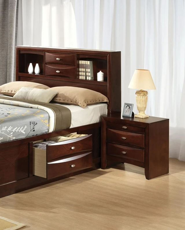 Alt view image 4 of 7 - Cherry Color Simple Contemporary 1Pc Nightstand Solid Wood Bedside Table Knob Pulls 2-Drawers Bedside Table
