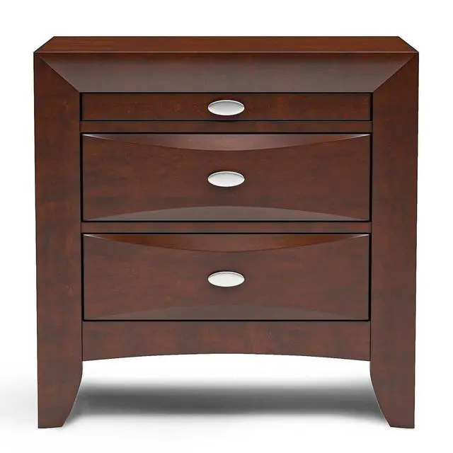 Alt view image 5 of 7 - Cherry Color Simple Contemporary 1Pc Nightstand Solid Wood Bedside Table Knob Pulls 2-Drawers Bedside Table