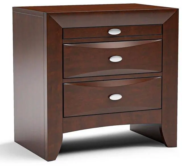 Alt view image 6 of 7 - Cherry Color Simple Contemporary 1Pc Nightstand Solid Wood Bedside Table Knob Pulls 2-Drawers Bedside Table