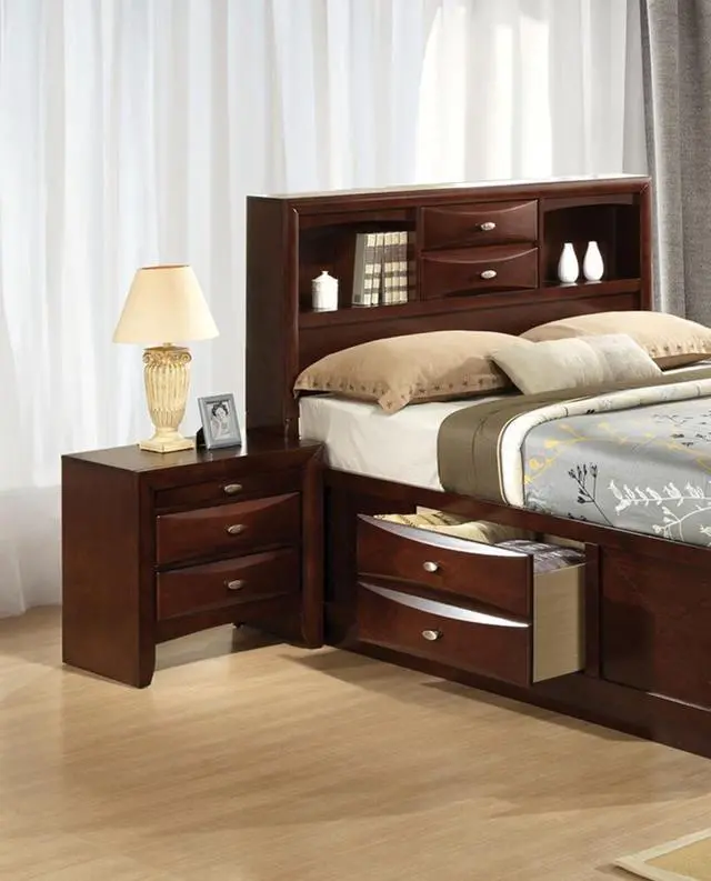 Alt view image 3 of 7 - Cherry Color Simple Contemporary 1Pc Nightstand Solid Wood Bedside Table Knob Pulls 2-Drawers Bedside Table