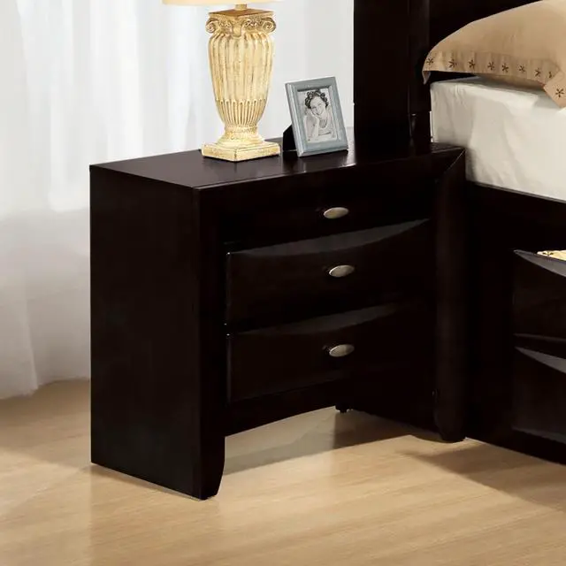 Main image of Black Color Simple Contemporary 1Pc Nightstand Solid Wood Bedside Table Knob Pulls 2-Drawers Bedside Table