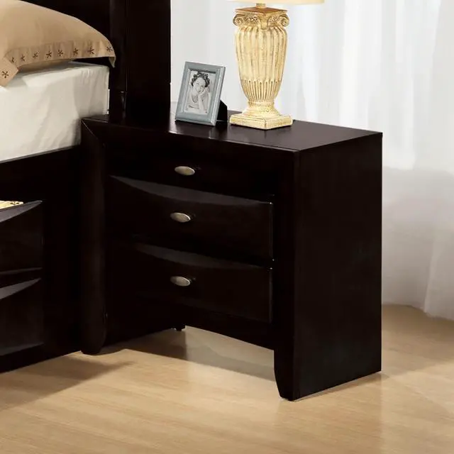 Alt view image 3 of 7 - Black Color Simple Contemporary 1Pc Nightstand Solid Wood Bedside Table Knob Pulls 2-Drawers Bedside Table
