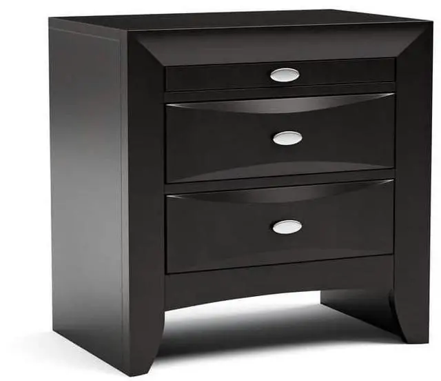Alt view image 5 of 7 - Black Color Simple Contemporary 1Pc Nightstand Solid Wood Bedside Table Knob Pulls 2-Drawers Bedside Table