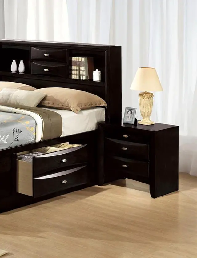 Alt view image 2 of 7 - Black Color Simple Contemporary 1Pc Nightstand Solid Wood Bedside Table Knob Pulls 2-Drawers Bedside Table
