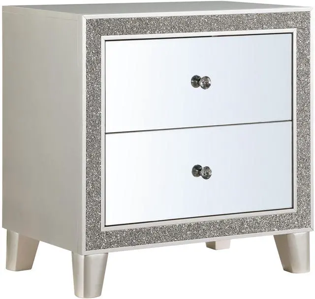Alt view image 3 of 7 - Glam Style Bedroom Furniture 1Pc Nightstand With 2X Drawers Mirrored Front Champagne Finish