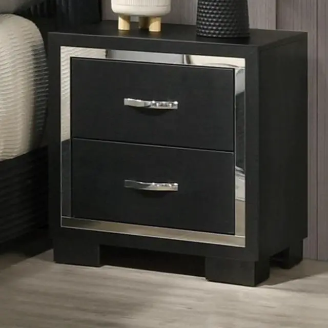Alt view image 2 of 6 - Modern 1Pc Glam 2-Drawer Bedroom Nightstand Sleek Metal Handles Wooden Black Bedroom Furniture