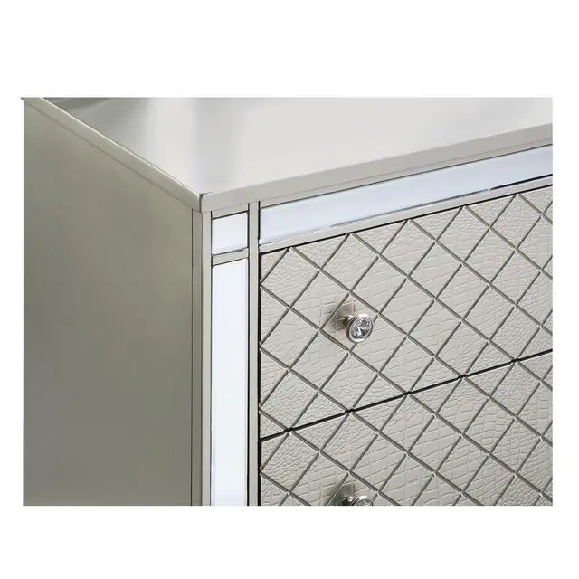 Alt view image 5 of 7 - 1pc Glam 2-Drawer Bedroom Nightstand Diamond Patterned Drawer Fronts Silver Finish