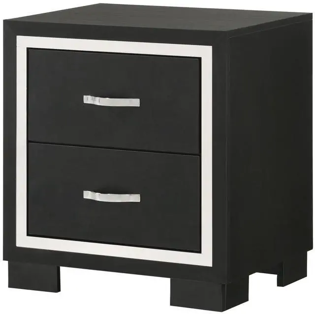 Main image of Modern 1Pc Glam 2-Drawer Bedroom Nightstand Sleek Metal Handles Wooden Black Bedroom Furniture