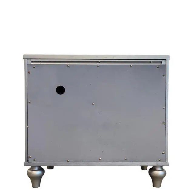 Alt view image 6 of 7 - 1pc Glam 2-Drawer Bedroom Nightstand Diamond Patterned Drawer Fronts Silver Finish