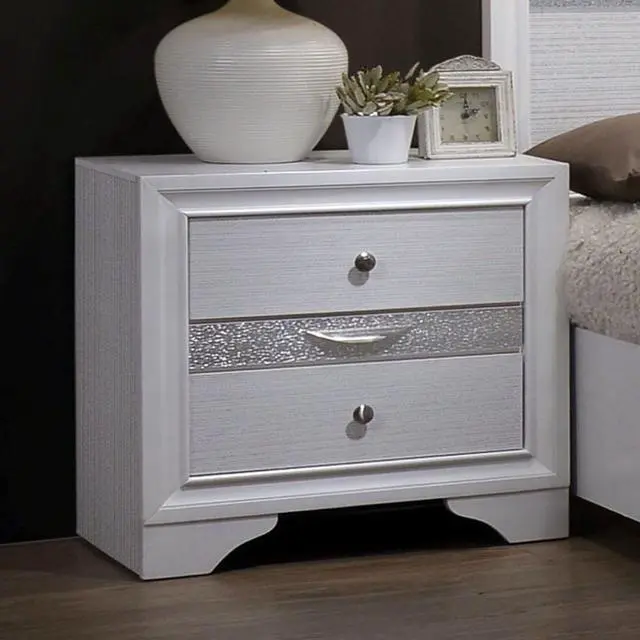 Main image of Contemporary White 1Pc Nightstand Nickle Round Knob Handles English Dovetails Hidden Drawer Bedside Table