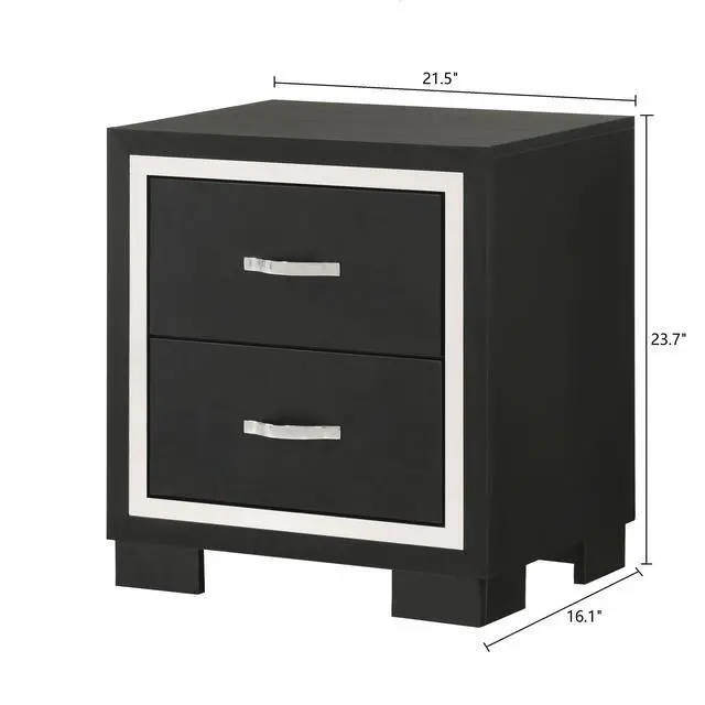 Alt view image 3 of 6 - Modern 1Pc Glam 2-Drawer Bedroom Nightstand Sleek Metal Handles Wooden Black Bedroom Furniture