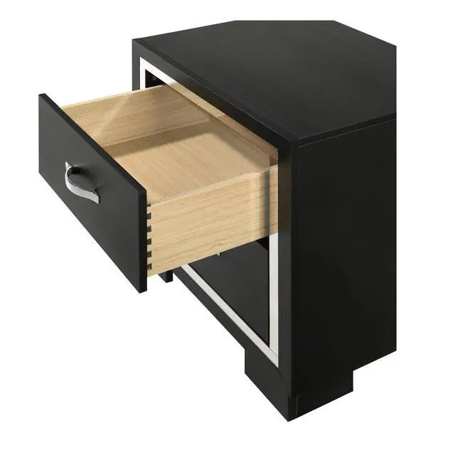Alt view image 4 of 6 - Modern 1Pc Glam 2-Drawer Bedroom Nightstand Sleek Metal Handles Wooden Black Bedroom Furniture