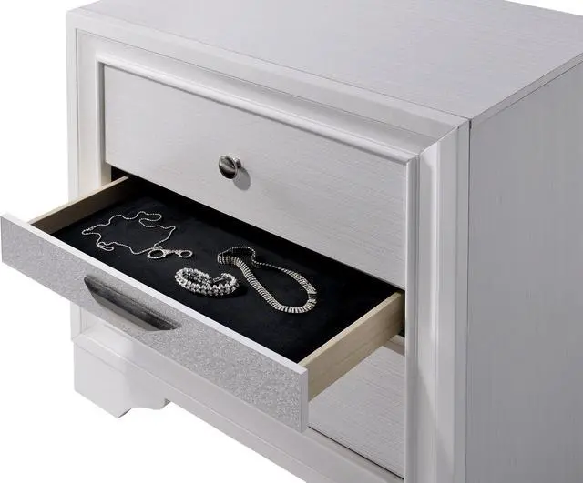 Alt view image 3 of 7 - Contemporary White 1Pc Nightstand Nickle Round Knob Handles English Dovetails Hidden Drawer Bedside Table
