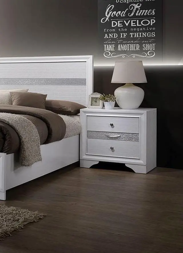 Alt view image 7 of 7 - Contemporary White 1Pc Nightstand Nickle Round Knob Handles English Dovetails Hidden Drawer Bedside Table