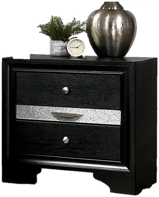 Main image of Contemporary Black 1Pc Nightstand Nickle Round Knob Handles English Dovetails Hidden Drawer Bedside Table