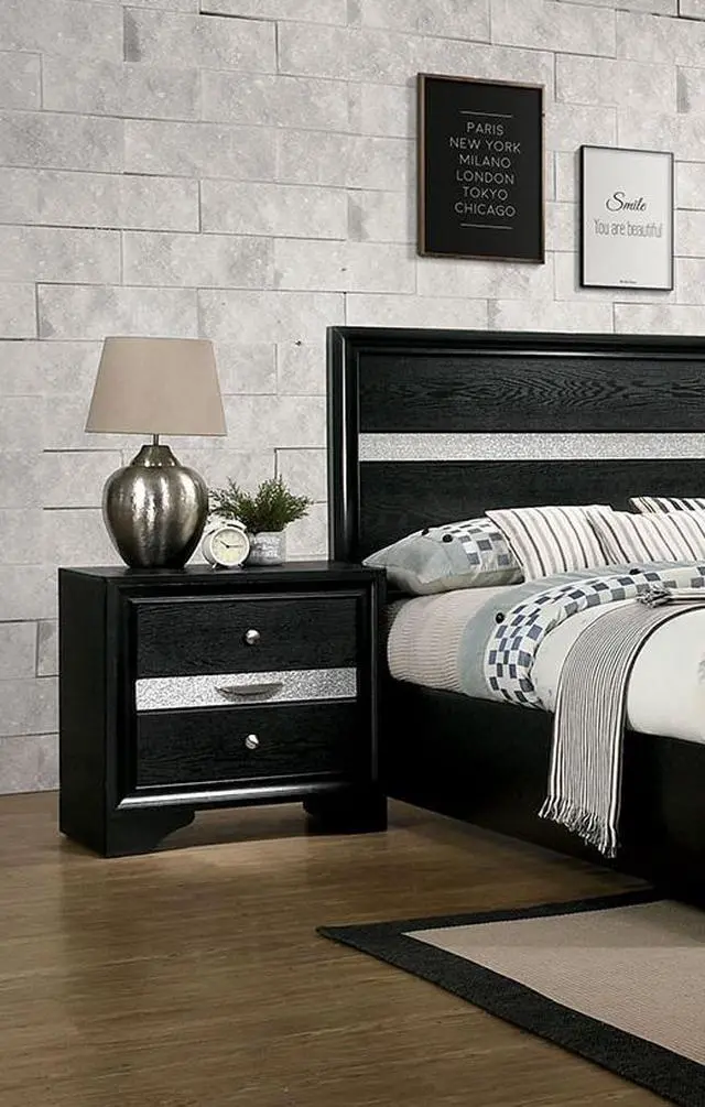 Alt view image 7 of 7 - Contemporary Black 1Pc Nightstand Nickle Round Knob Handles English Dovetails Hidden Drawer Bedside Table